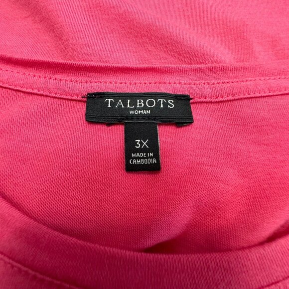 Talbots Shirt Women 3x Pink Short Sleeve Round Neck Bead Embroidered Floral - Picture 9 of 10